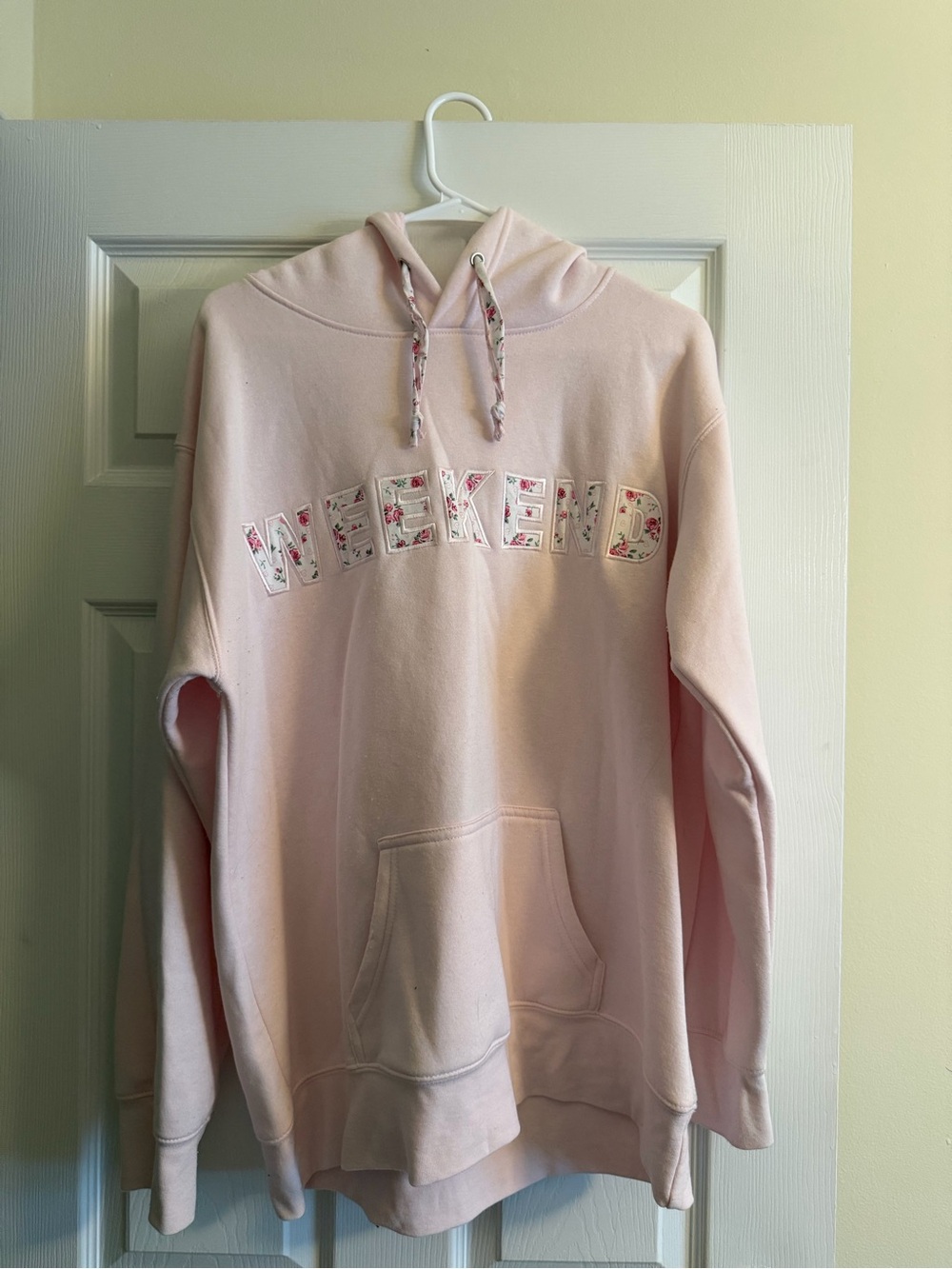 Light Pink Hoodie with Floral Drawstring